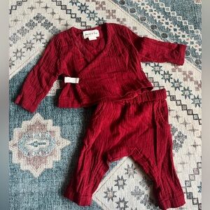Branch & Twig Red Kimono Style Two Piece Baby Outfit Size 0-3 Months